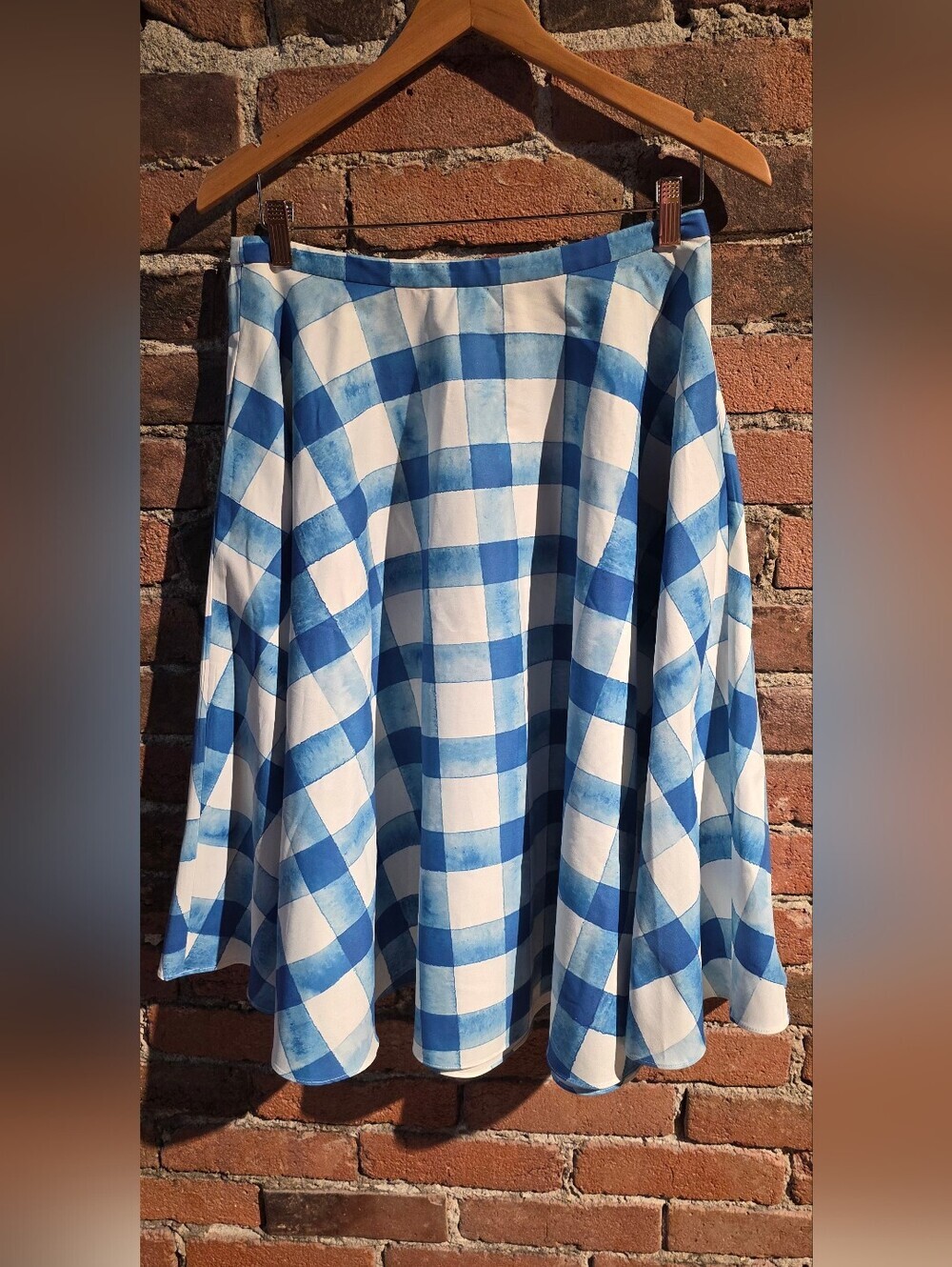 Blue and White Gingham A-Line Women's Skirt